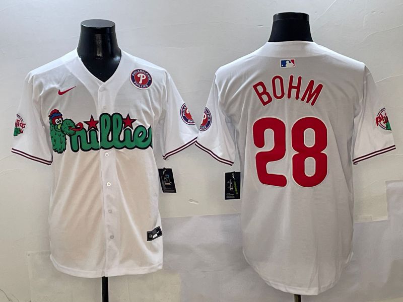 Men Philadelphia Phillies 28 Bohm White three generations Joint Name Nike 2025 MLB Jersey style 5